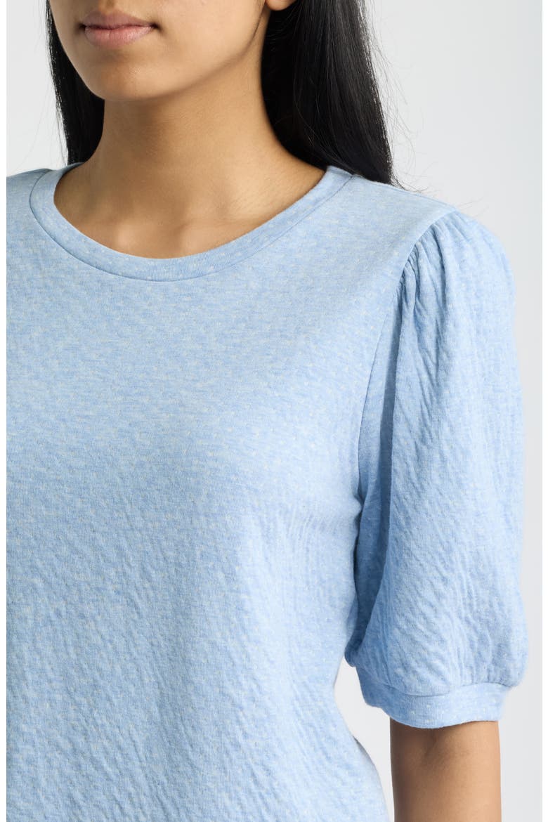 Puff Sleeve Textured Cotton T-Shirt, Alternate, color, LT DENIM/ IVORY