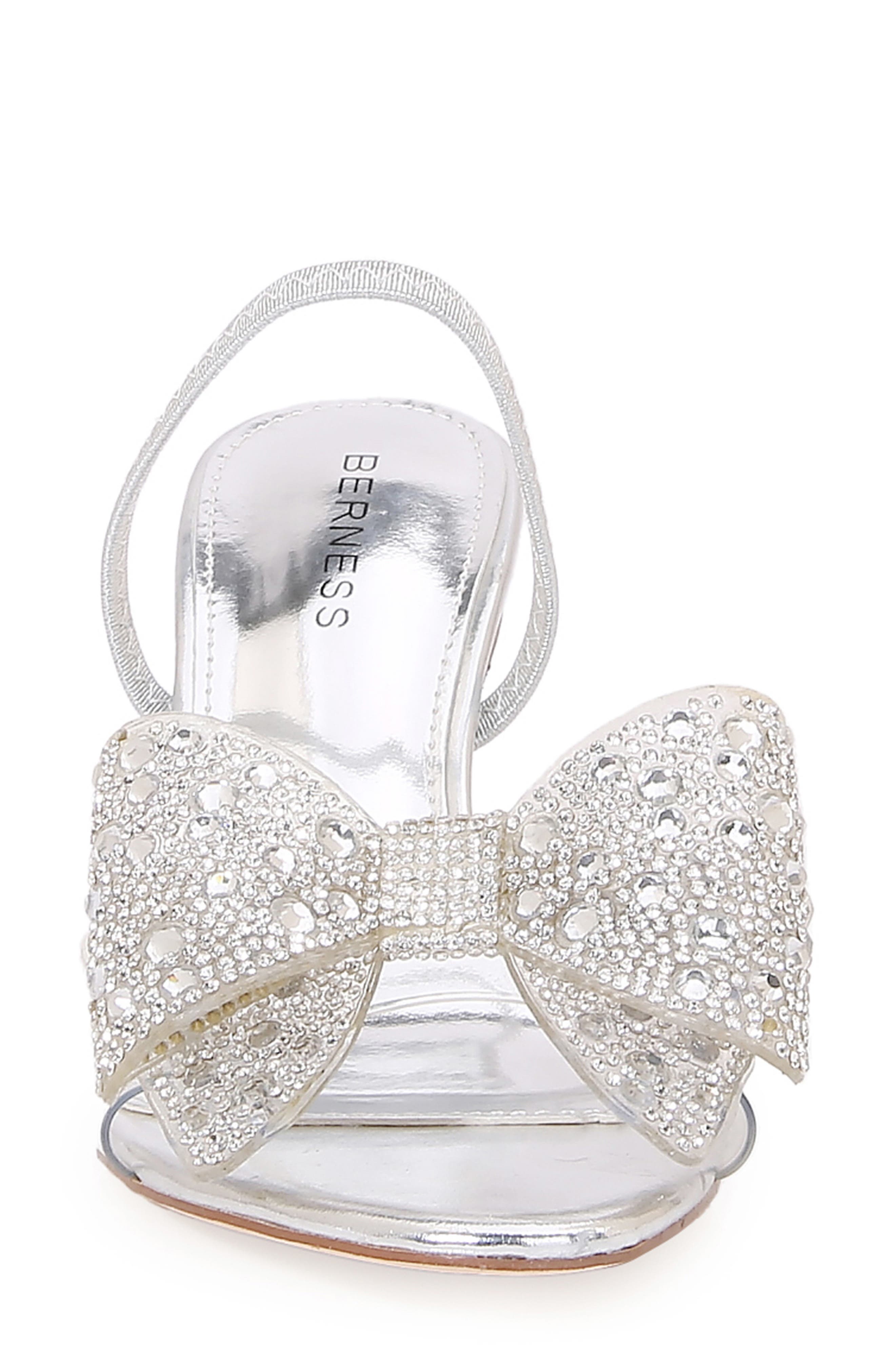 BERNESS Fonda Crystal Embellished Bow Sandal, Alternate, color, Silver