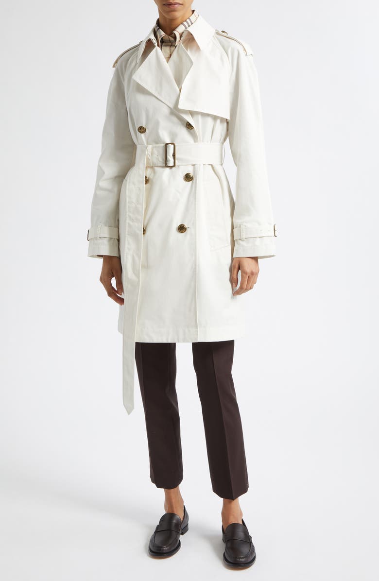 Burberry Belgravia Double Breasted Trench Coat, Main, color, Seashell White