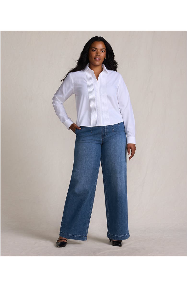Lands' End Petite Soft Denim High Rise Wide Leg Top Stitch Trousers, Alternate, color, Indigo Tide Blue