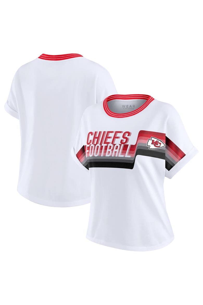 Women's WEAR by Erin Andrews White Kansas City Chiefs Cropped Center Stripe Dolman T-Shirt, Main, color, White