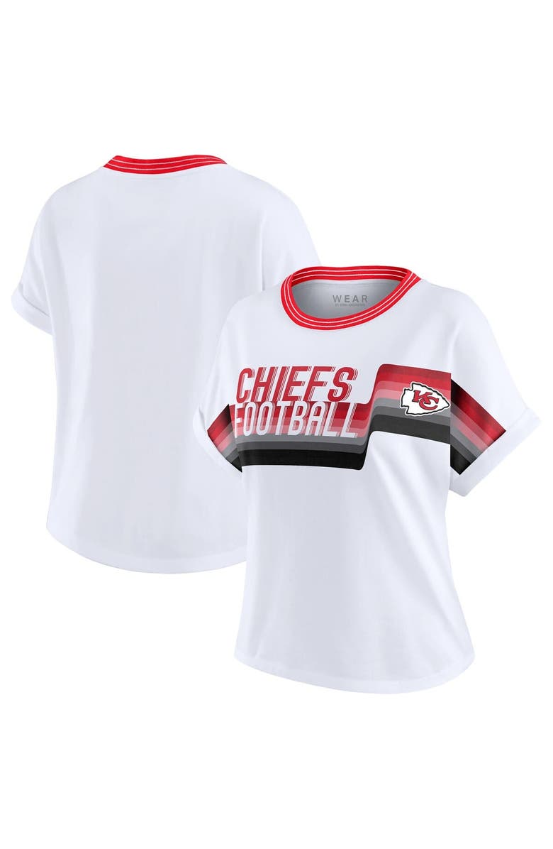 WEAR by Erin Andrews Women's WEAR by Erin Andrews White Kansas City Chiefs Cropped Center Stripe Dolman T-Shirt, Main, color, White