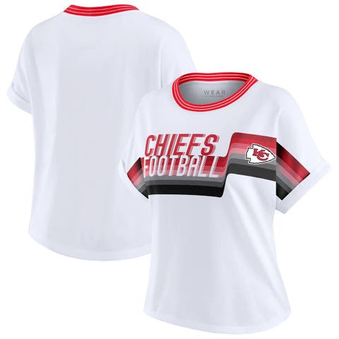 Women's WEAR by Erin Andrews White Kansas City Chiefs Cropped Center Stripe Dolman T-Shirt