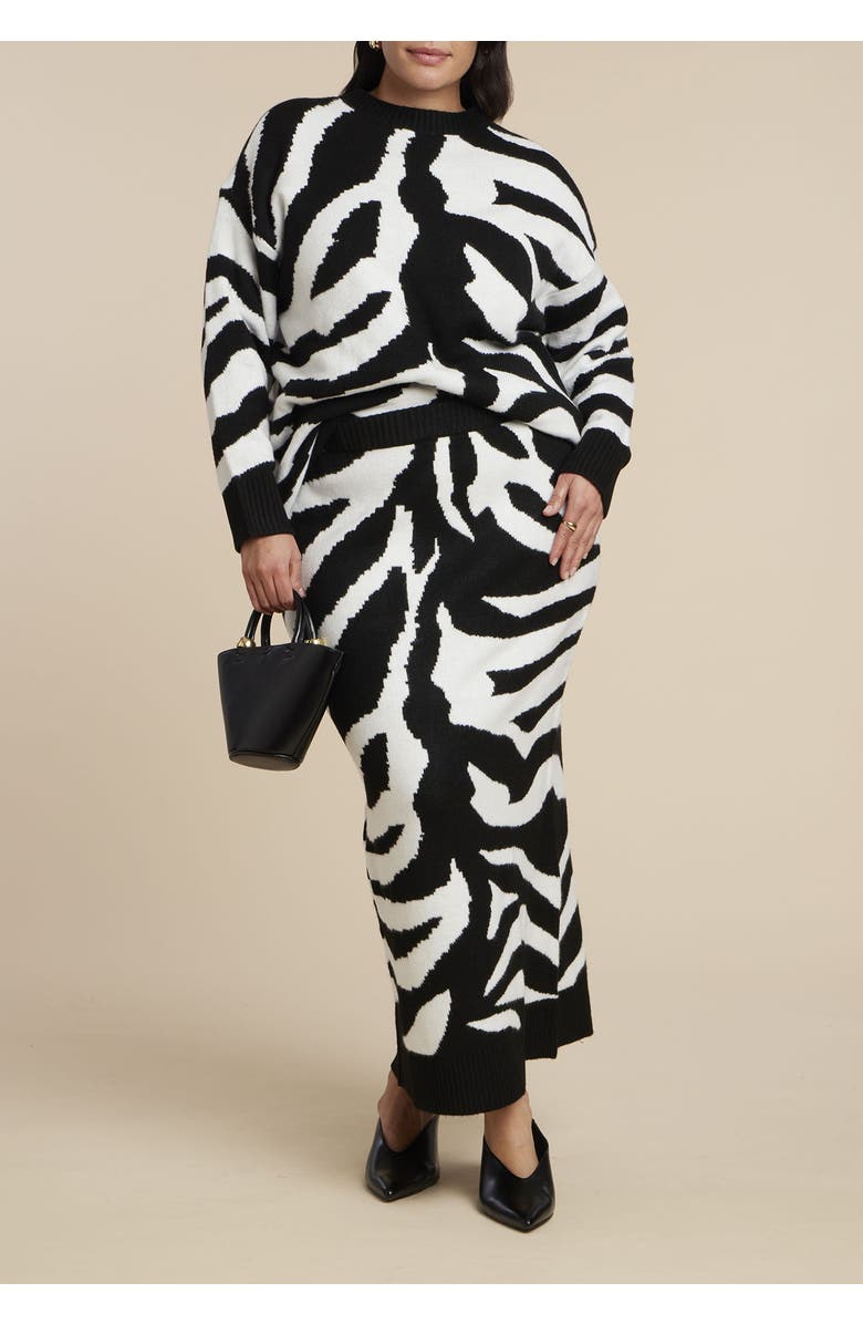 ELOQUII Oversized Zebra Intarsia Sweater, Alternate, color, Zebra Love