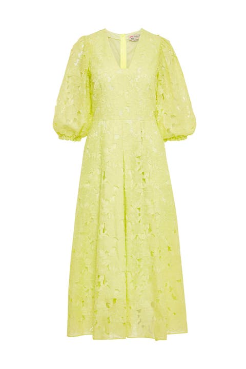 Lace Midi Dress With Balloon Sleeves