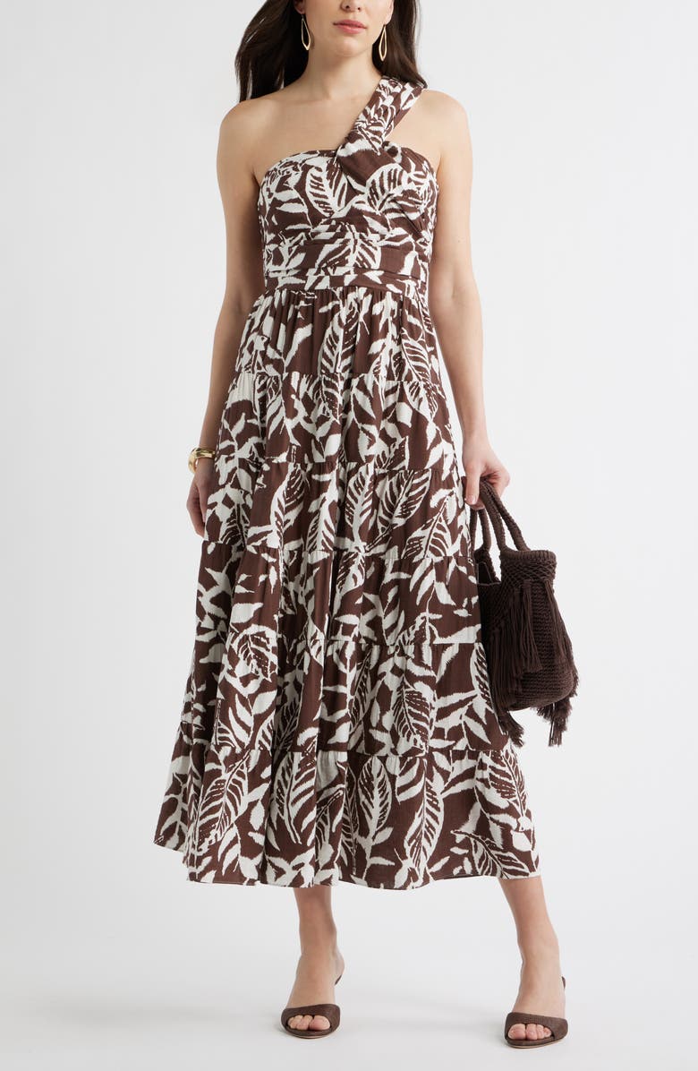 Chelsea28 Twist One-Shoulder Maxi Dress, Alternate, color, Brown Abstract Floral