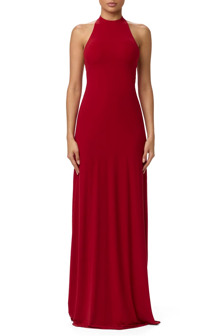 Bow Halter Maxi Dress, Main, color, RUBY RED