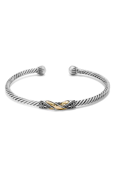 Sterling Silver & 18K Gold Twisted Bangle Bracelet