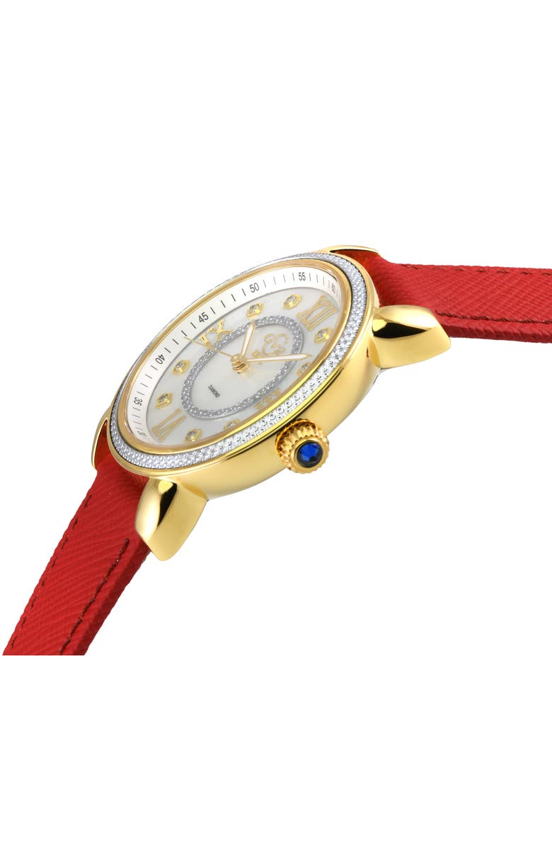 GV2 Marsala Mother of Pearl Dial Diamond Faux Leather Strap Watch, 37mm - 0.096ct., Alternate, color, Red
