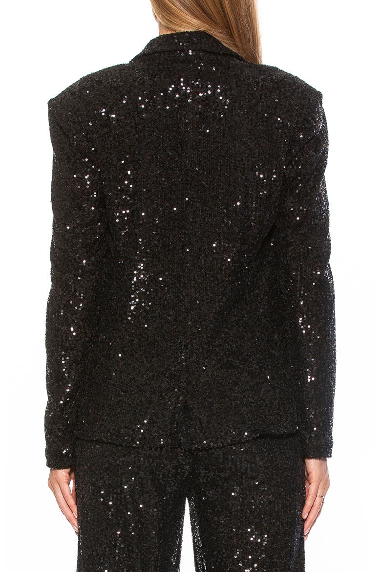 Abbi Longline Double Breasted Sequin Blazer, Alternate, color, BLACK