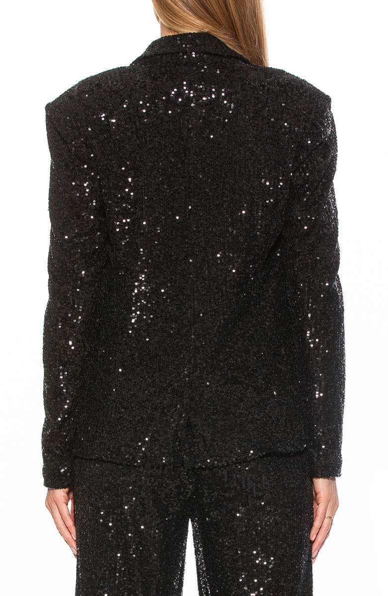 Alexia Admor Abbi Longline Double Breasted Sequin Blazer, Alternate, color, Black