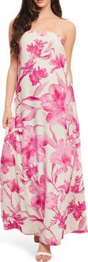 FLYING TOMATO Strapless Floral Maxi Dress