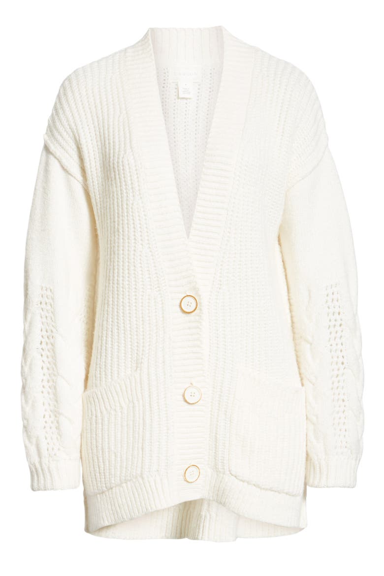 Cable Knit Sleeve Cardigan, Alternate, color, IVORY CLOUD