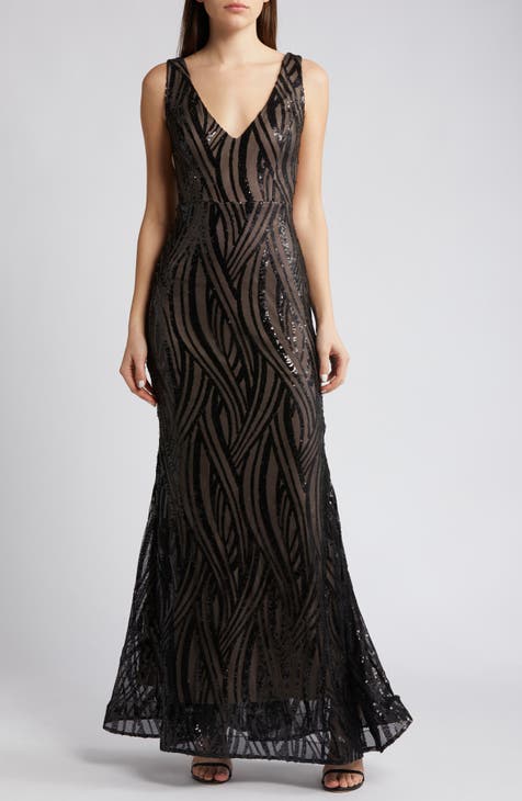 Morgan shops and co embroidered mesh evening dress