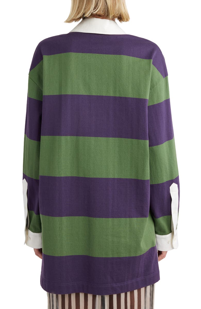 Dries Van Noten Block Stripe Lace-Up Cotton & Linen Blend Rugby Shirt, Alternate, color, 