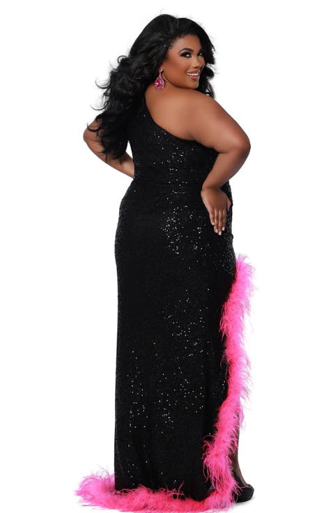 One Shoudler Sequin Plus Size Gown