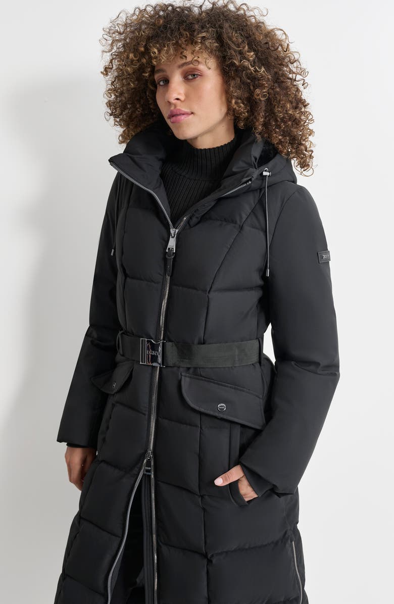 DKNY Belted Hooded Maxi Puffer Jacket, Alternate, color,