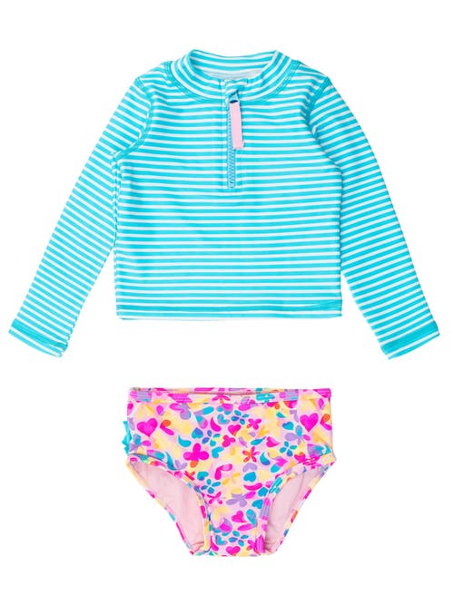 Rufflebutts Toddler Girls Upf50+ Long Sleeve Zipper Rash Guard 2-piece In Vibrant Neon