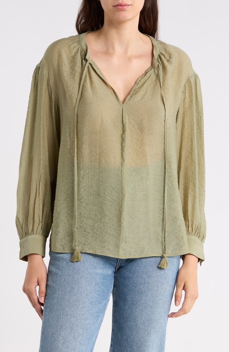 Vince Camuto Long Sleeve Woven Top, Main, color, Olive