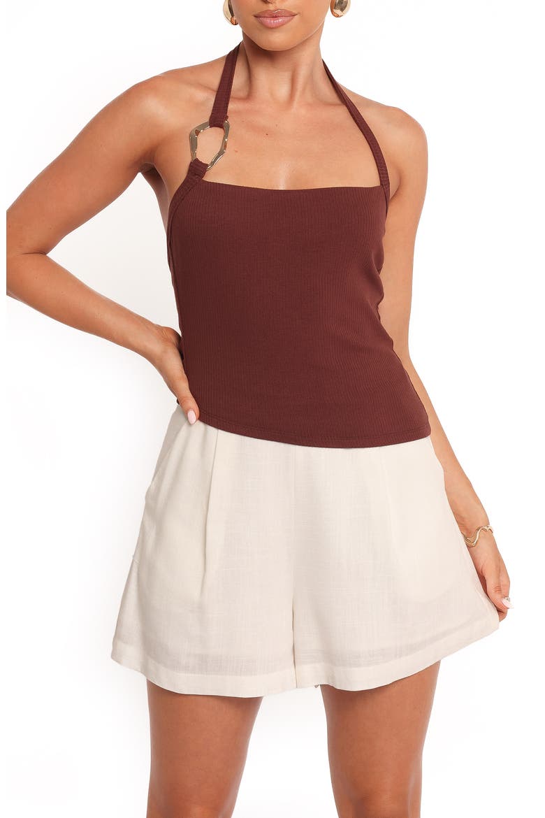 Yulissa Asymmetric Rib Halter Top, Main, color, CHOCOLATE BROWN