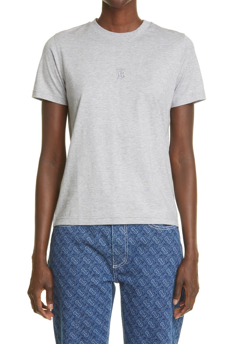 Carrick TB Monogram Embroidered Cotton T-Shirt, Main, color, PALE GREY MELANGE