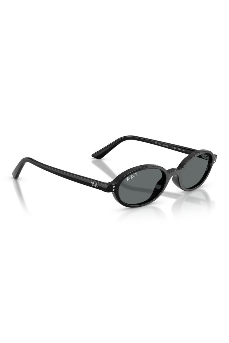 51mm Polarized Oval Sunglasses, Alternate, color, BLACK / DARK GREY POLAR