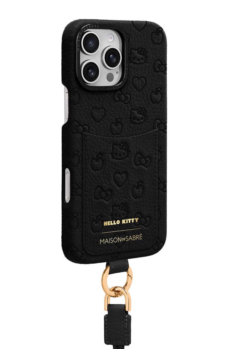 MAISON de SABRÉ Sling Phone Case, Alternate, color, Hello Kitty Black Caviar