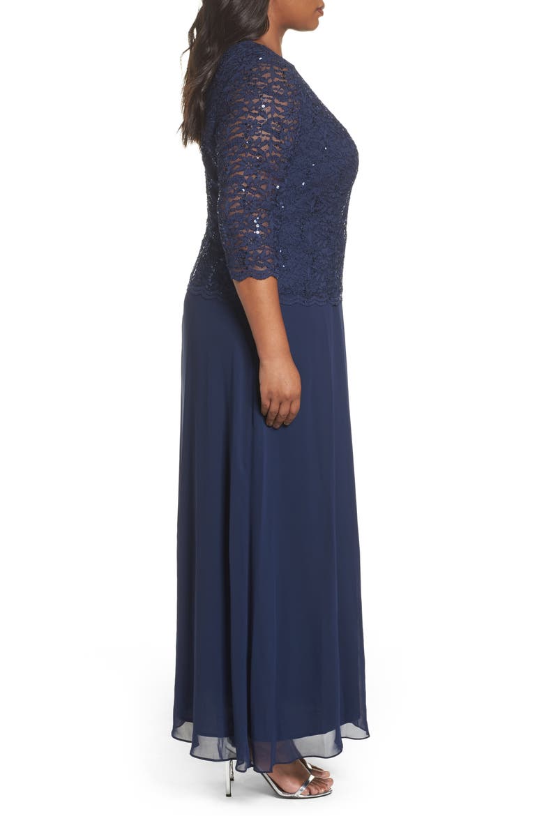 Mock Two-Piece A-Line Gown, Alternate, color, NAVY