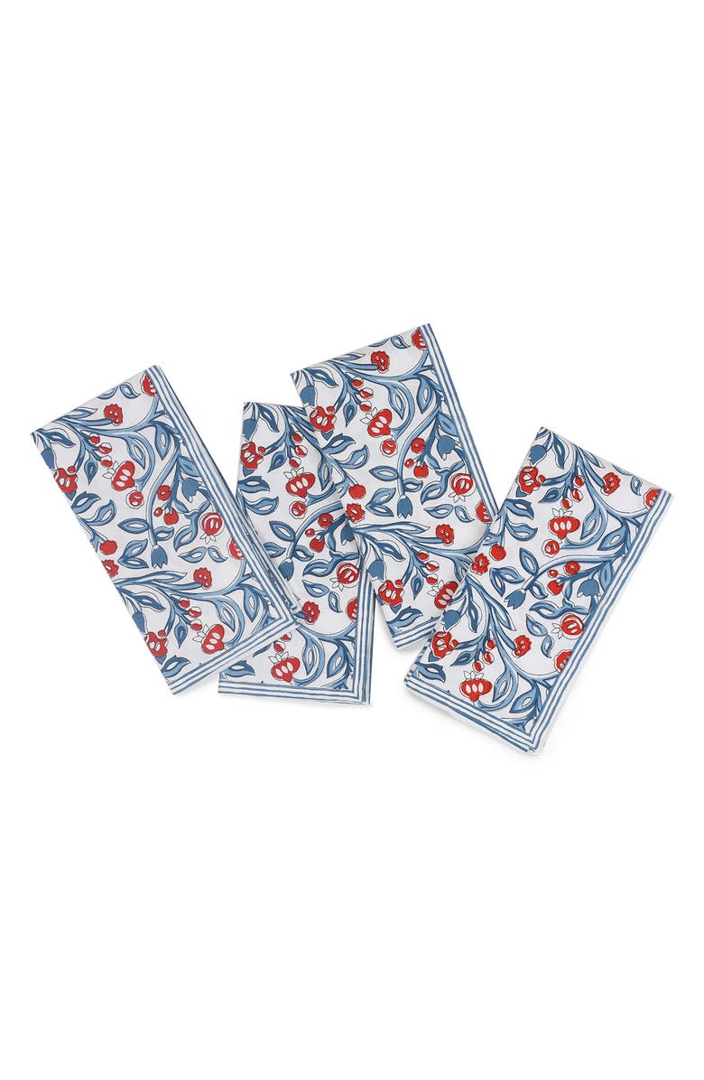 Tiramisu Set of 4 Cotton Napkins, Main, color, Blue/Red