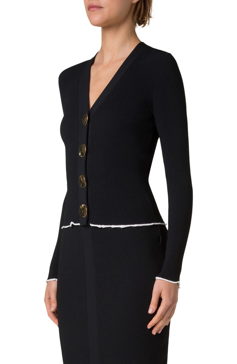 Akris punto V-Neck Rib Cardigan, Alternate, color, 