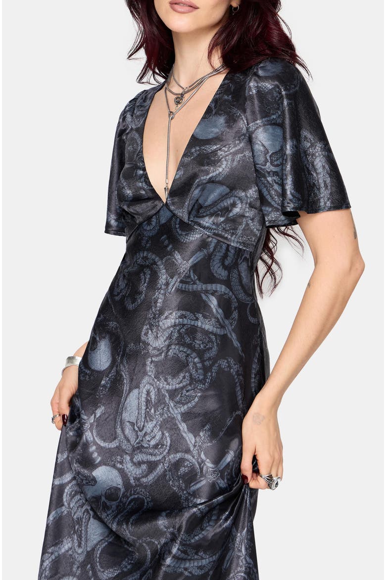 Ophion Print Satin Maxi Dress, Alternate, color, Charcoal