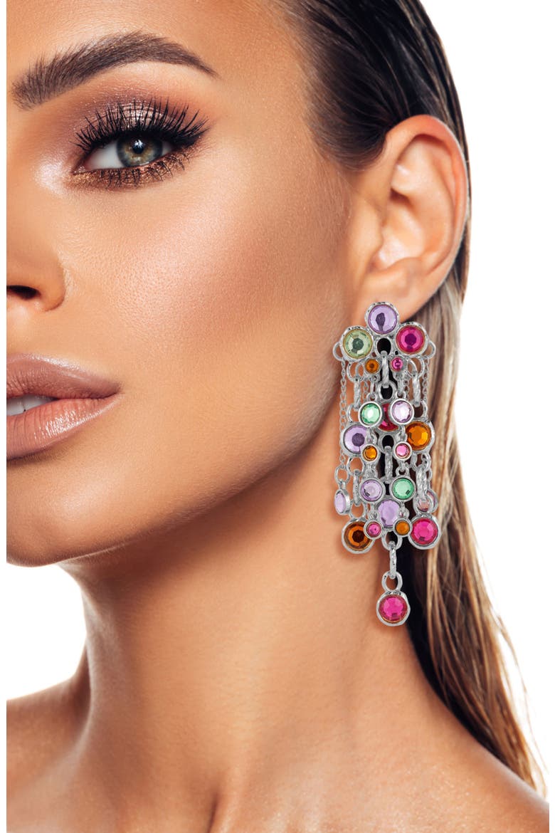 Crystal Chain Drop Statement Earrings, Alternate, color, SILVER