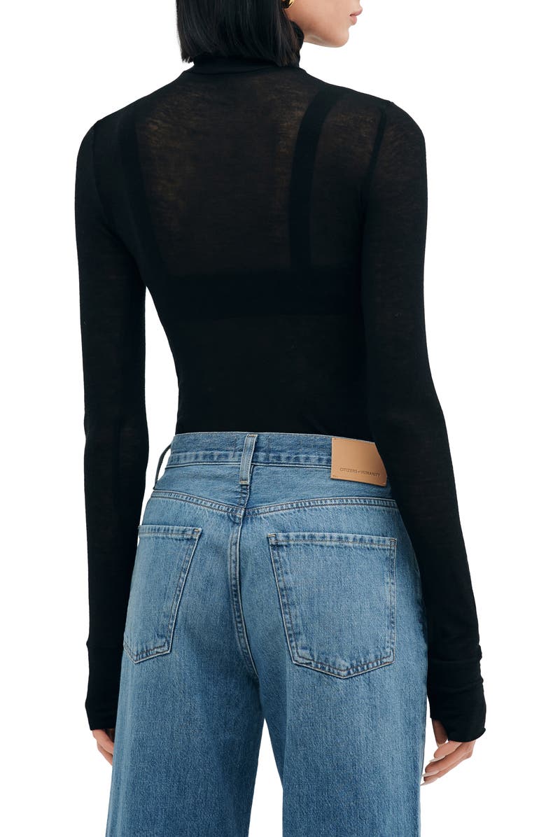 Two Lines by Marcella Tallin Sheer Turtleneck Top, Alternate, color, Black