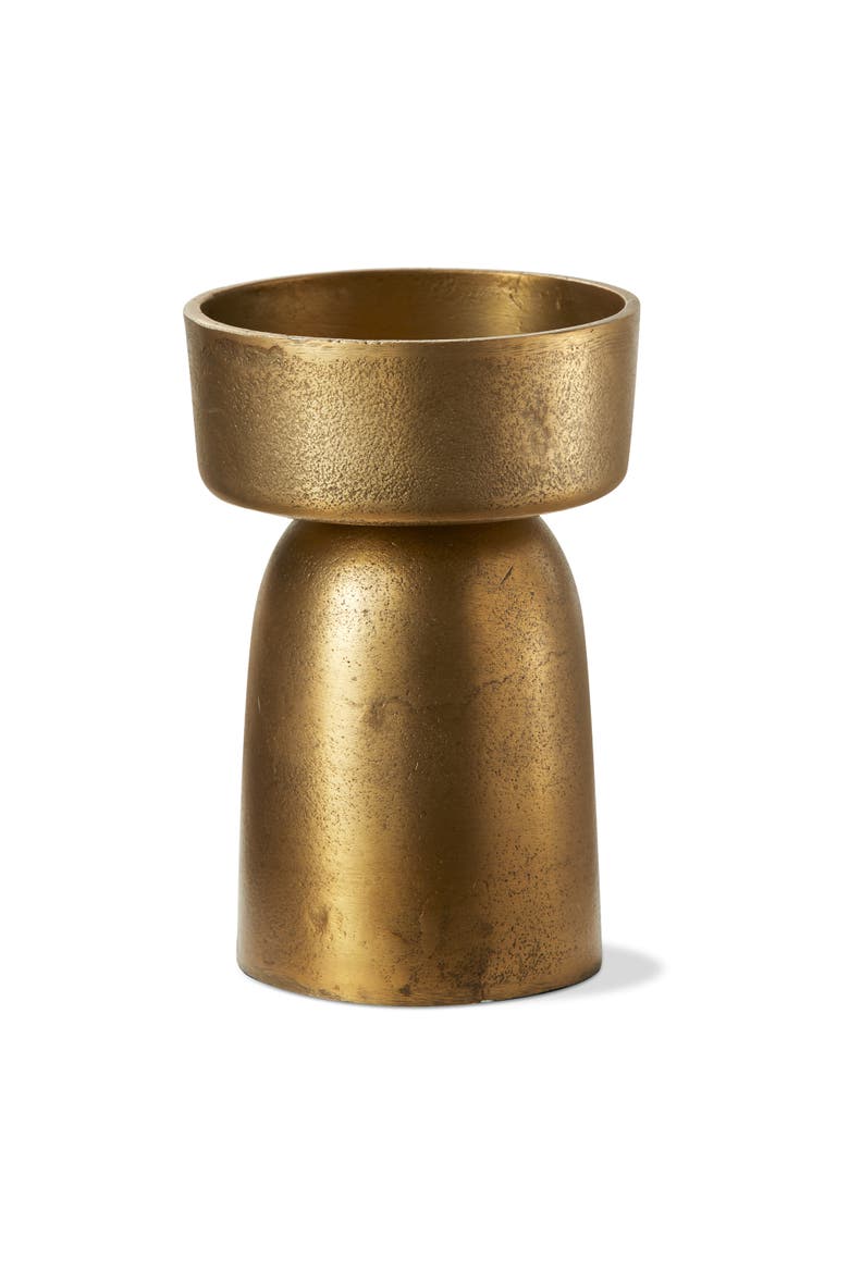 Knoll Short Pillar Candle Holder Antique Brass Gold Aluminum, Main, color, Gold