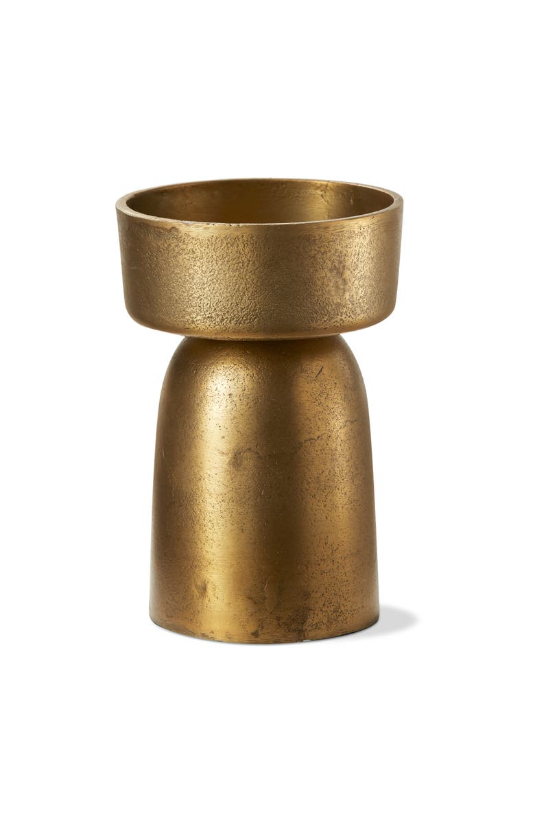 tag Knoll Short Pillar Candle Holder Antique Brass Gold Aluminum, Main, color, Gold