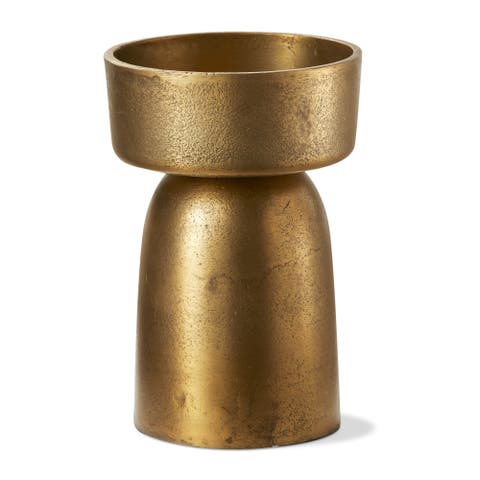 Knoll Short Pillar Candle Holder Antique Brass Gold Aluminum