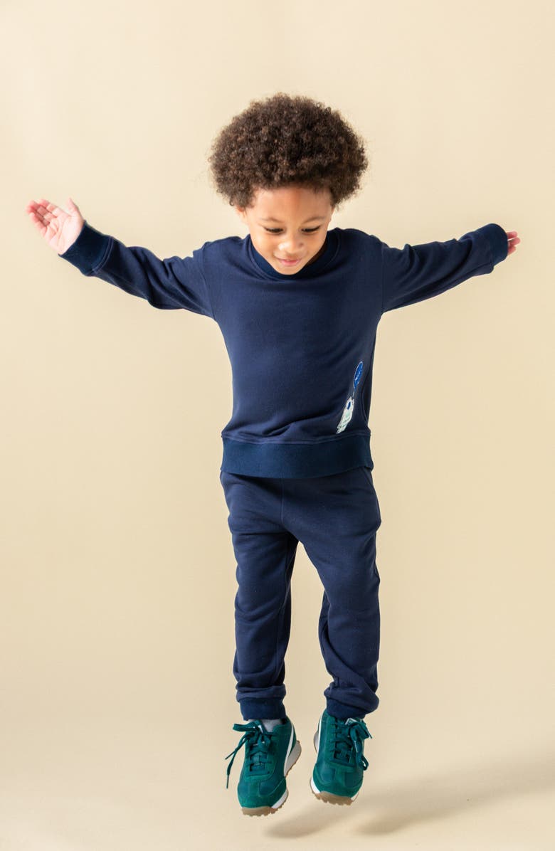 Magnetic Me Brushed Fleece Magnetic Sweatshirt & Joggers Set, Alternate, color, Dress Blue