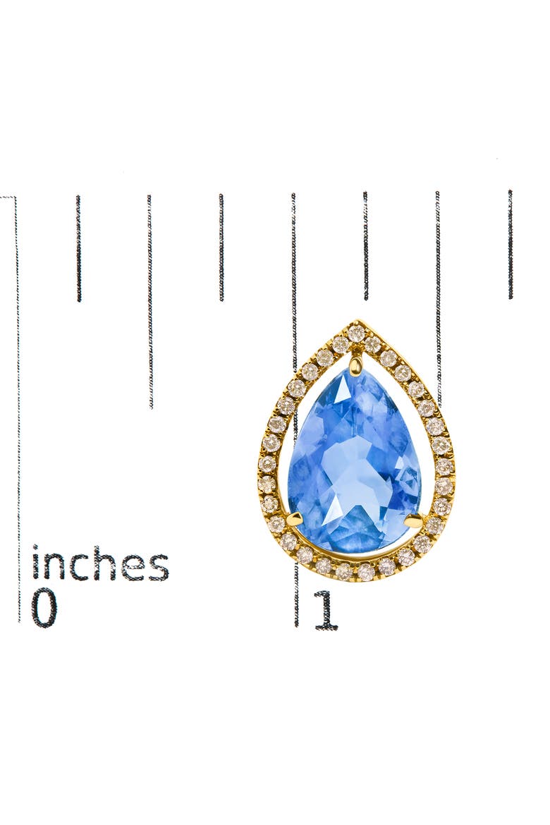 18K Yellow Gold 9x13 MM Blue Flourite Pear Halo Stud Earrings 1/2 Cttw Diamond, Alternate, color, Yellow Gold