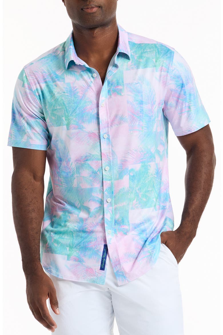 Icarus Short Sleeve Knit Button-Up Shirt, Main, color, BLUE/ GREEN MULTI