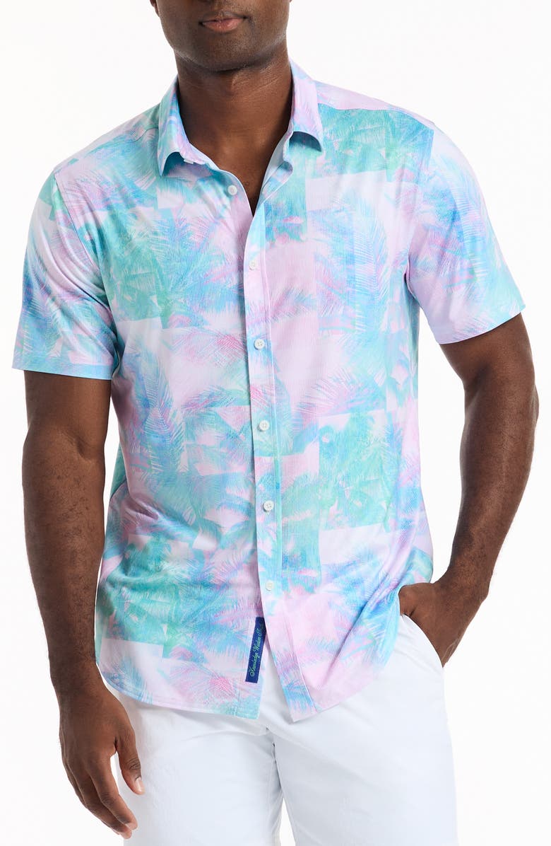 Robert Graham Icarus Short Sleeve Knit Button-Up Shirt, Main, color, Blue/ Green Multi