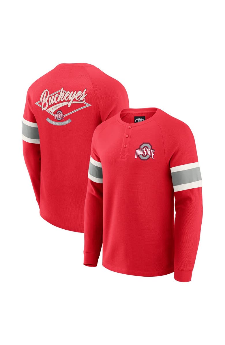 Darius Rucker Collection by Fanatics Men's Darius Rucker Collection by Fanatics Scarlet Ohio State Buckeyes Waffle-Knit Raglan Long Sleeve Henley T-Shirt, Main, color, Scarlet