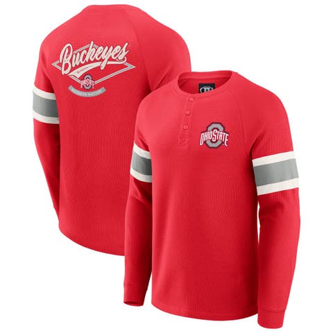 Men's Darius Rucker Collection by Fanatics Scarlet Ohio State Buckeyes Waffle-Knit Raglan Long Sleeve Henley T-Shirt