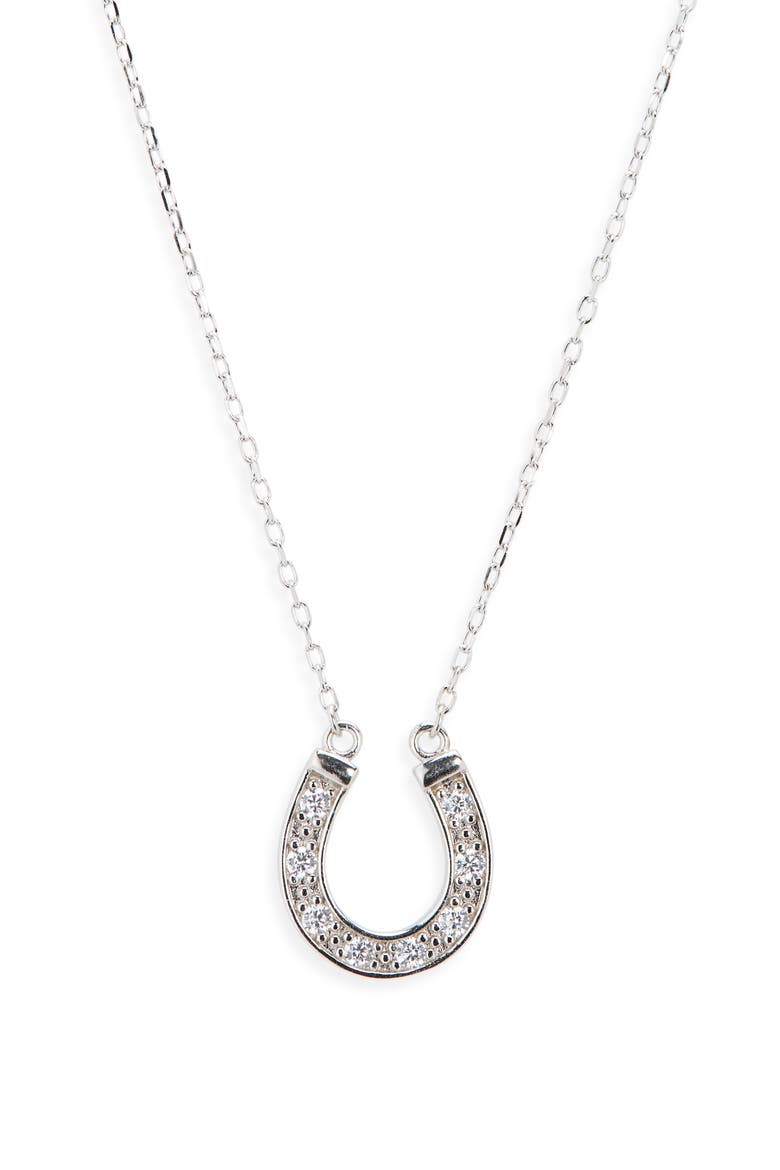 Pavé Crystal Horseshoe Pendant Necklace, Alternate, color, SILVER