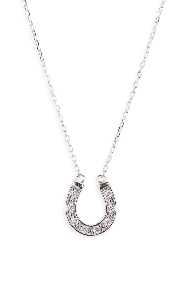 ARGENTO VIVO Pavé Crystal Horseshoe Pendant Necklace, Alternate, color, Silver