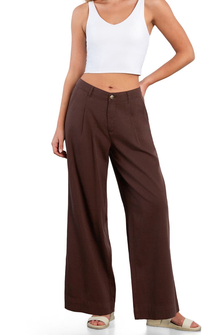 Chill Pleated Mid Rise Wide Leg Jeans, Alternate, color, DARK CHOCOLATE