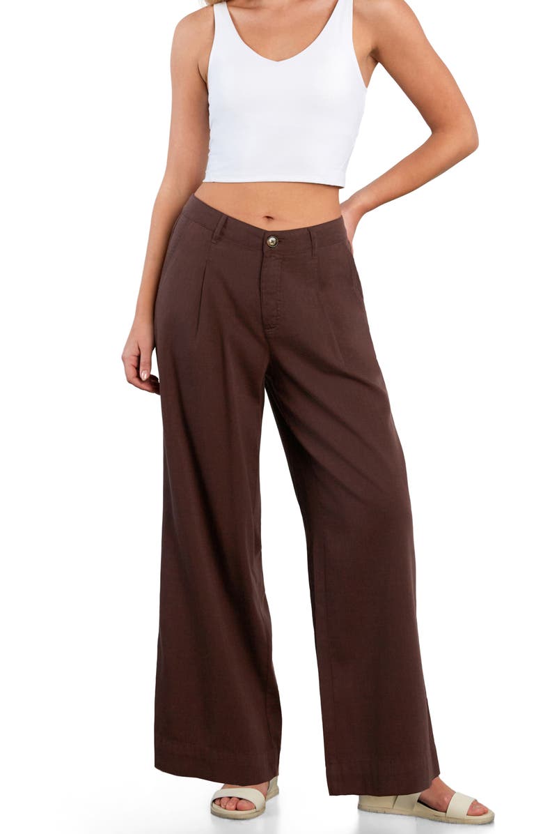 HINT OF BLU Chill Pleated Mid Rise Wide Leg Jeans, Alternate, color, Dark Chocolate
