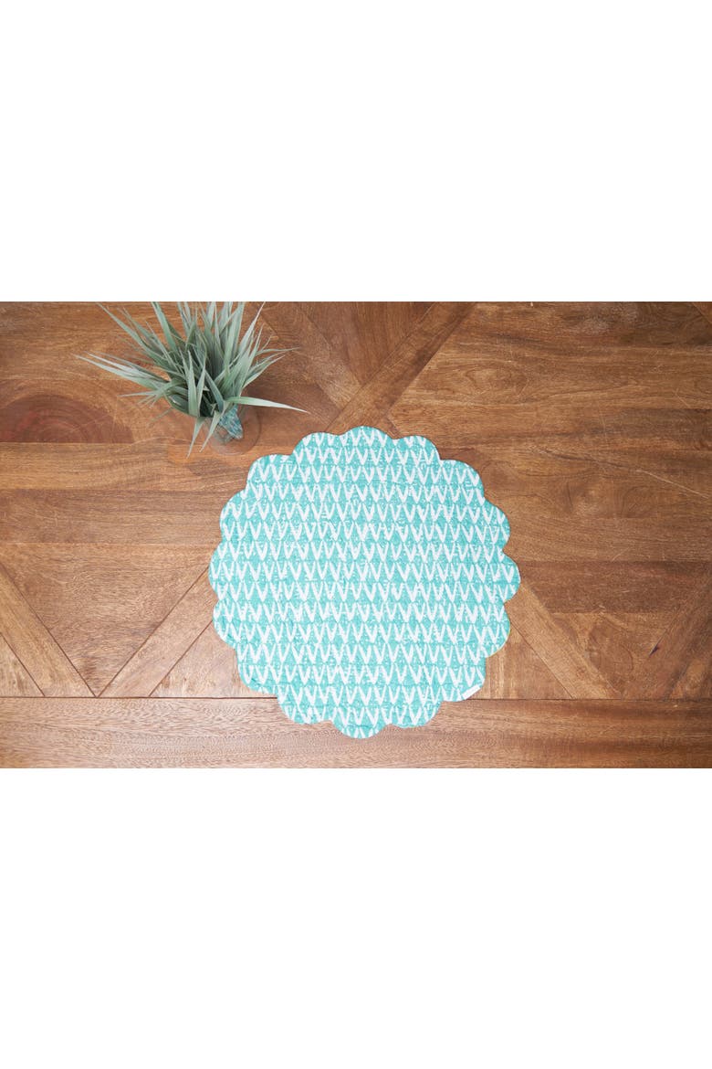 Surfside Sound Scalloped Round Placemats Set of 6 Nautical Design Beach, 17", Alternate, color, Blue