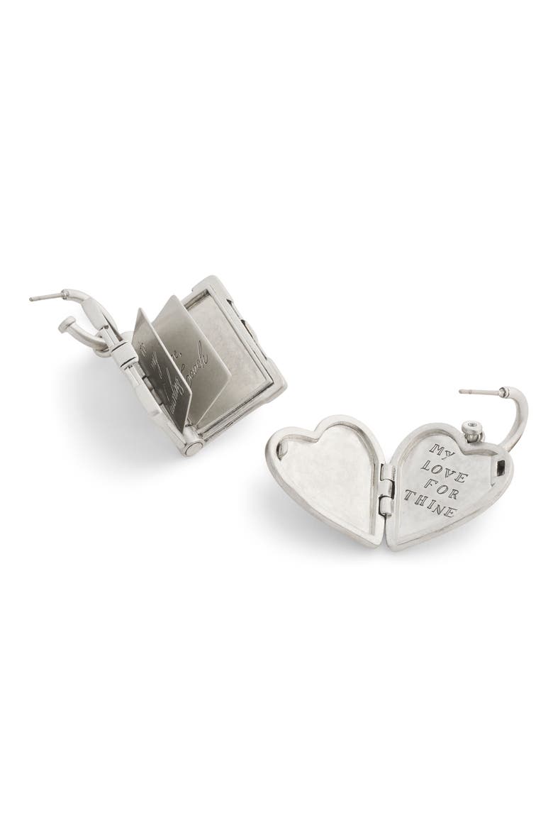 Runway Heart & Envelope Locket Drop Earrings, Alternate, color, ANTIQUE SILVER