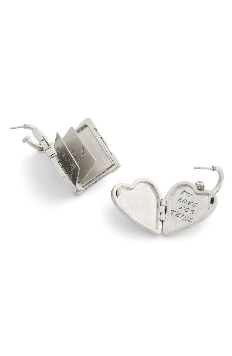 COACH Runway Heart & Envelope Locket Drop Earrings, Alternate, color, Antique Silver