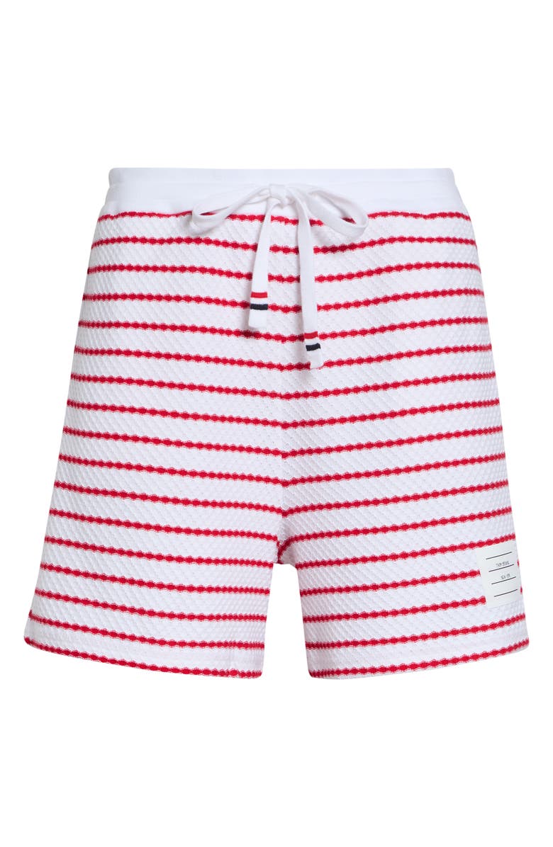 Thom Browne Stripe Cotton Honeycomb Jacquard Shorts, Main, color, White/ Red